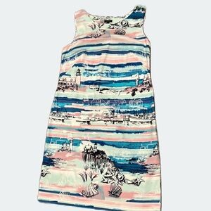 Talbots Pastel Seaside Print Shift Dress Size 8 Beach. Cotton.